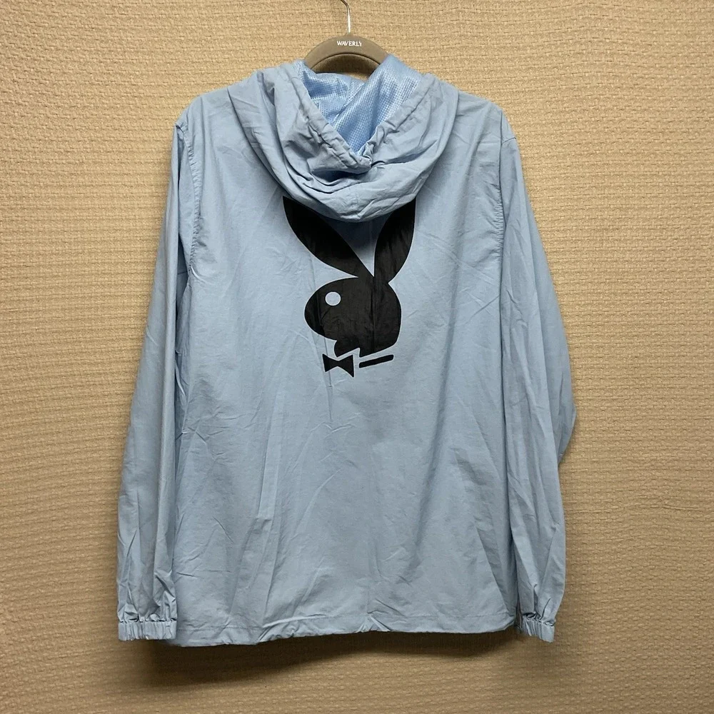 Pacsun Playboy Jacket Mens Small Blue Quarter Zip‎ Hoodie Logo Windbreaker